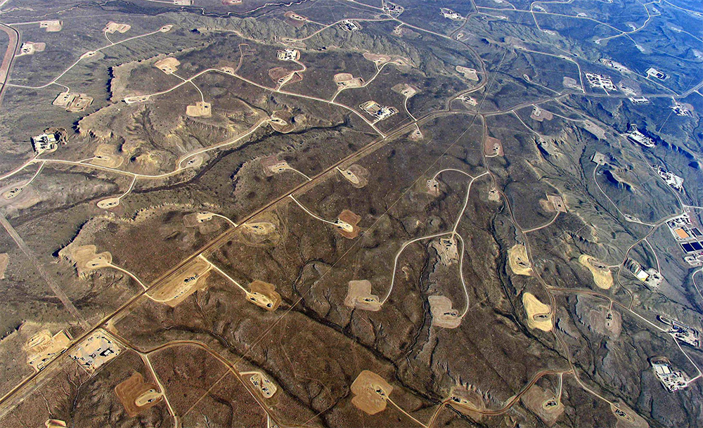 Aerial view of fracking